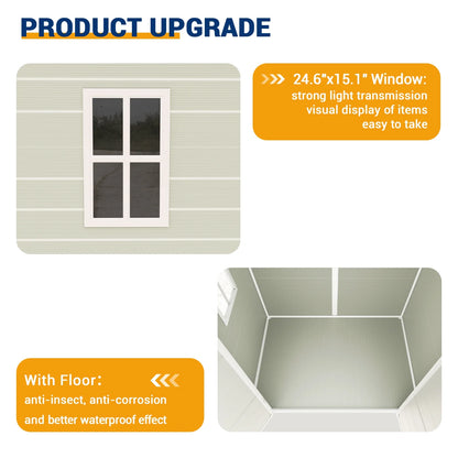 ECOPATIO Outdoor Storage Shed 5x3 FT, Resin Garden Shed for Bike, Tool, Plastic Outside Sheds & Outdoor Storage Storage Box with Lockable Door for Backyard, Patio, Lawn, Sandstone