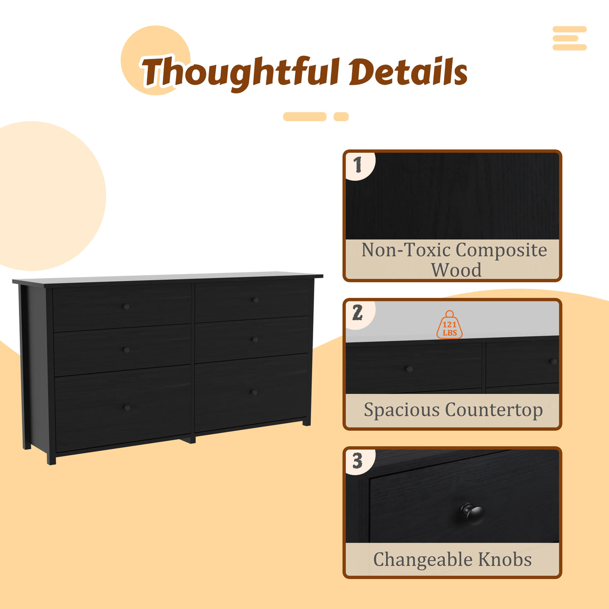 VEIKOUS Oversized 5-Drawer Dresser Chest, Large Storage Dresser for Bedroom Storage, Oak