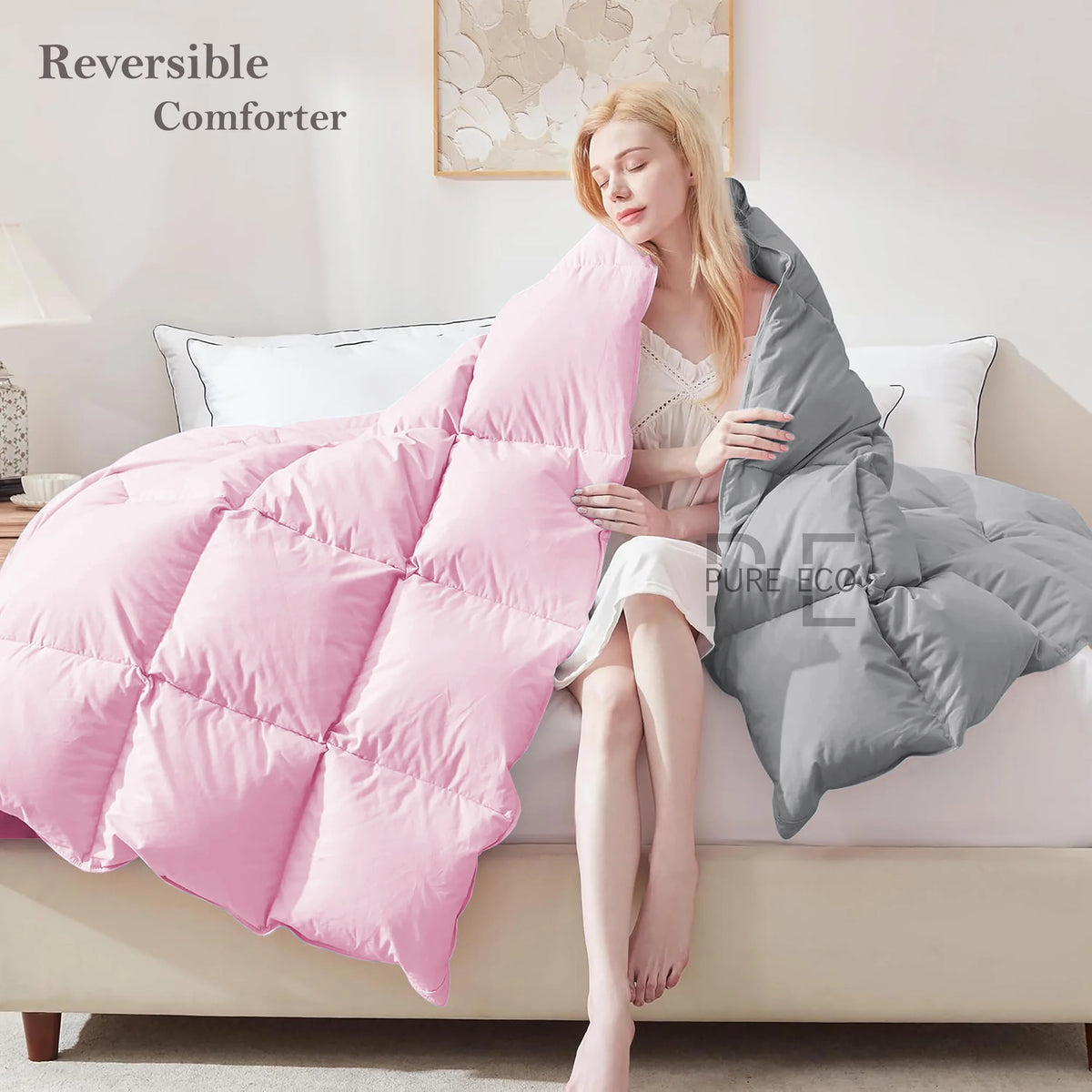 Ayanshi Hotel Bedding Comforter Twin Size, Duvet Insert, Quilted Comforter with Corner Tabs, All Season Lightweight Quilt, Down Alternative Hotel Comforter Twin Size 68X90 Baby Pink