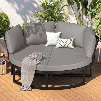 AECOJOY Metal Patio Furniture Set 73" Outdoor Conversation Set Patio Sectional Sofa Couch with Removable Cushions in Beige