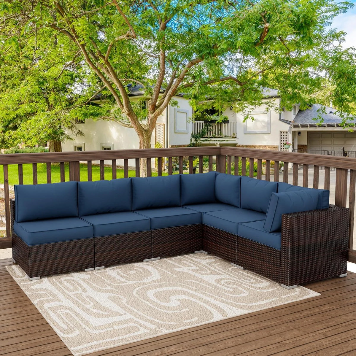 7 Pieces Patio Conversation Set, Outdoor Sectional PE Rattan Wicker Furniture Seat,Dark Gray