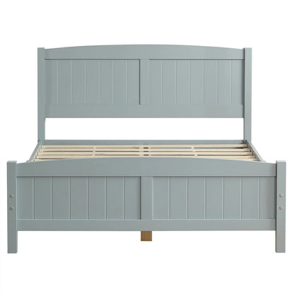 Zimtown Queen Bed Frame,Solid Pine Wood Kids Twin Platform Bed Frame, Bedroom Queen Bed with Headboard for Adults, Gray