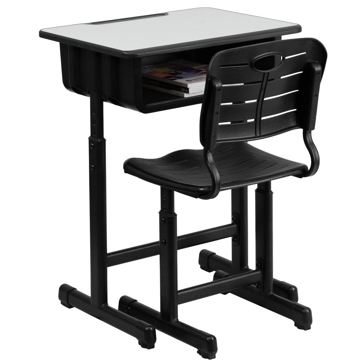 Flash Furniture Adjustable Height Classroom Student Desk with Chair and Book Box, Gray/Black