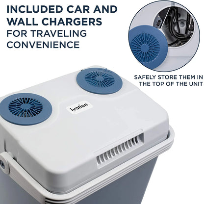 Ivation Electric Cooler & Warmer with Handle |27 Quart (25 L) Portable Thermoelectric Fridge For vehicles & Trucks| 110V AC Home Power Cord & 12V Car Adapter for Camping, Travel & Picnics