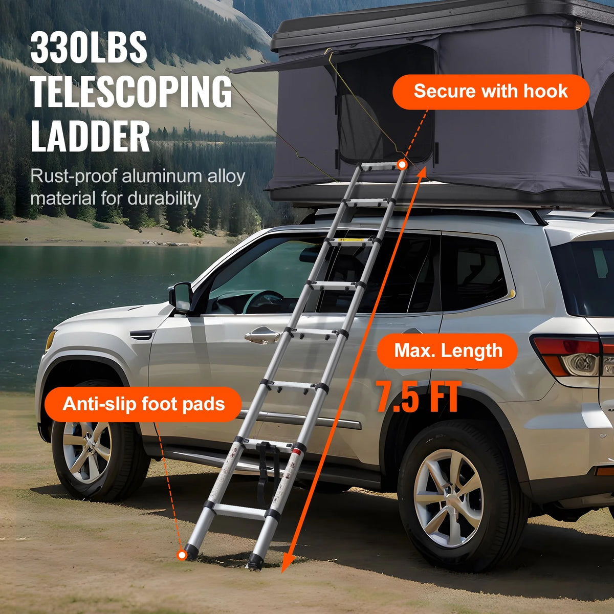 KFFKFF Hard Shell Rooftop Tent, Naturnest Model for 2-3 People, Includes Thick Mattress and Telescopic Ladder, Waterproof and Windproof, Suitable for Jeep, SUV, Van, and Pickup Trucks