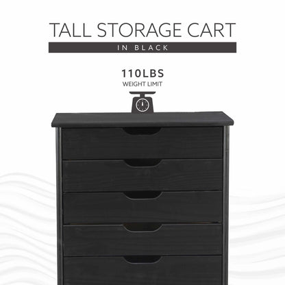Linon Callie Eight Drawer Rolling Storage Cart in Natural Stained Wood