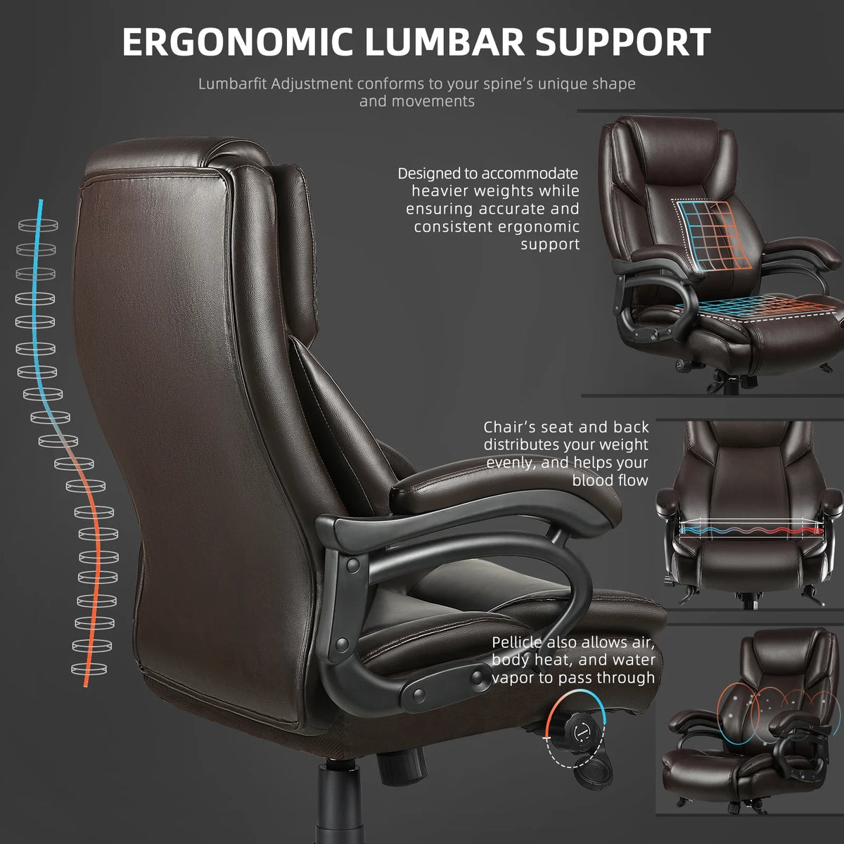 Waleaf Heavy Duty Big and Tall Office Chair 500lbs with Adjustable Lumbar Support,High Back Office Chair for Adults