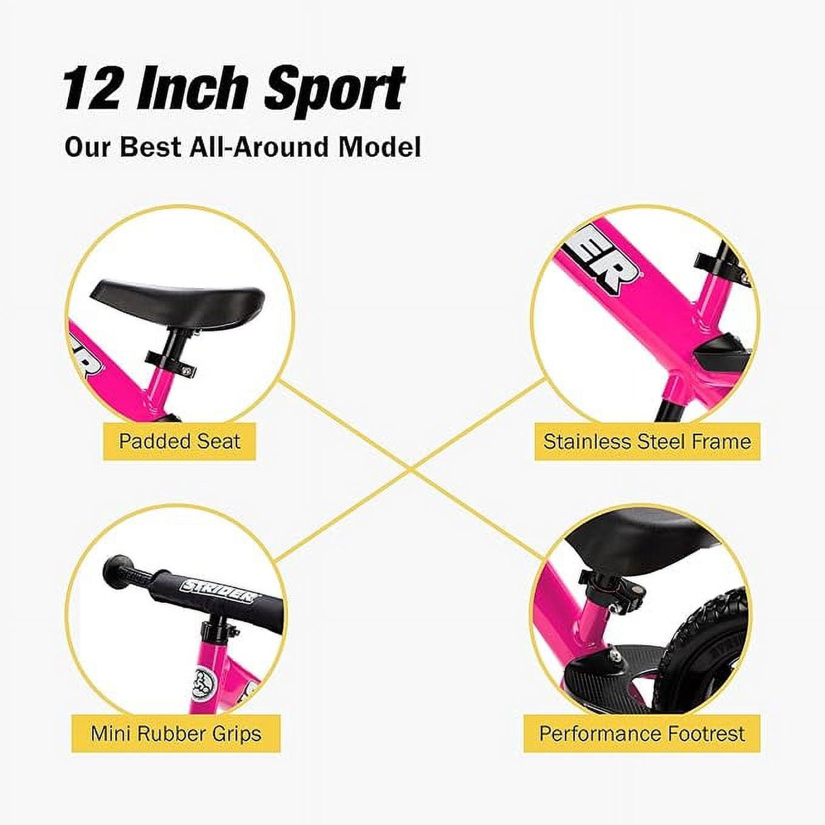 Strider - 12 Sport Balance Bike. Ages 1 to 4 Years - Pink