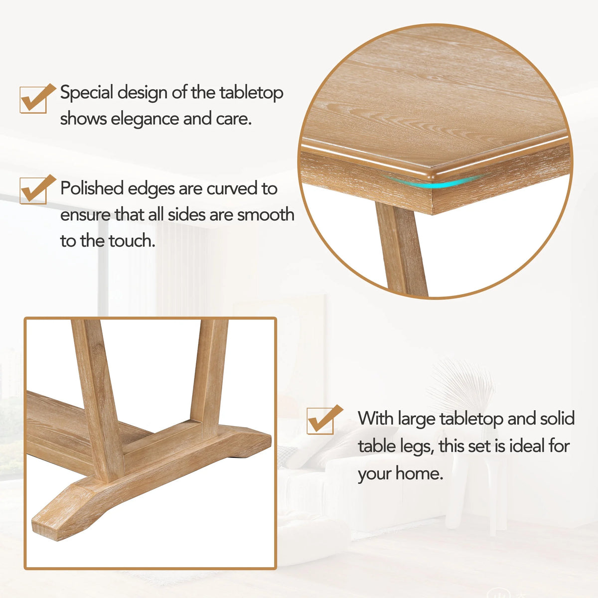 5 Piece Dining Table Set, Atumon Dining Table Set for 4, Wood Dining Room Set with 1 Table and 4 Upholstered Chairs, Farmhouse Dining Table Set for Kitchen Dining Room Apartment, Natural