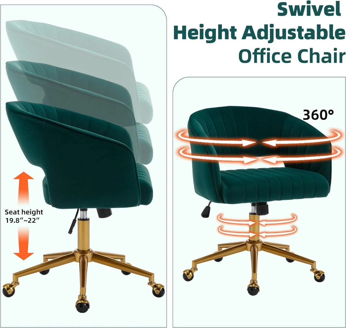 Westice Home Office Desk Chairs, Velvet Task Chair, Height Adjustable Swivel Vanity Chair with Golden Base for Vanity Study, Living Room Computer Room, Beige