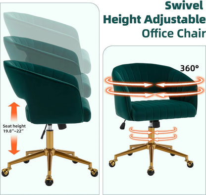 Westice Home Office Desk Chairs, Velvet Task Chair, Height Adjustable Swivel Vanity Chair with Golden Base for Vanity Study, Living Room Computer Room, Beige