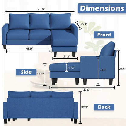 Homall Convertible Sectional Sofa Couch, Modern Linen Fabric L-Shaped Couch 3-Seat Sofa Sectional with Reversible Chaise for Small Living Room, Apartment and Small Space, Dark Gray