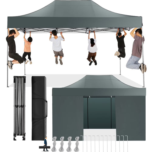 COBIZI 10x15ft Pop up Canopy, Easy up Heavy Duty Canopy Tent with 4 Removable Sidewalls,Gray