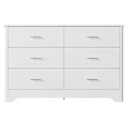 Homfa Double Dresser with 6 Drawer, White Horizontal Dresser Chest for Bedroom
