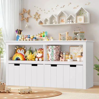 Homfa Kids Toy Storage with 4 Drawers, Cubes Storage Bin with Shelves and Wheels for Kids Living Room, White
