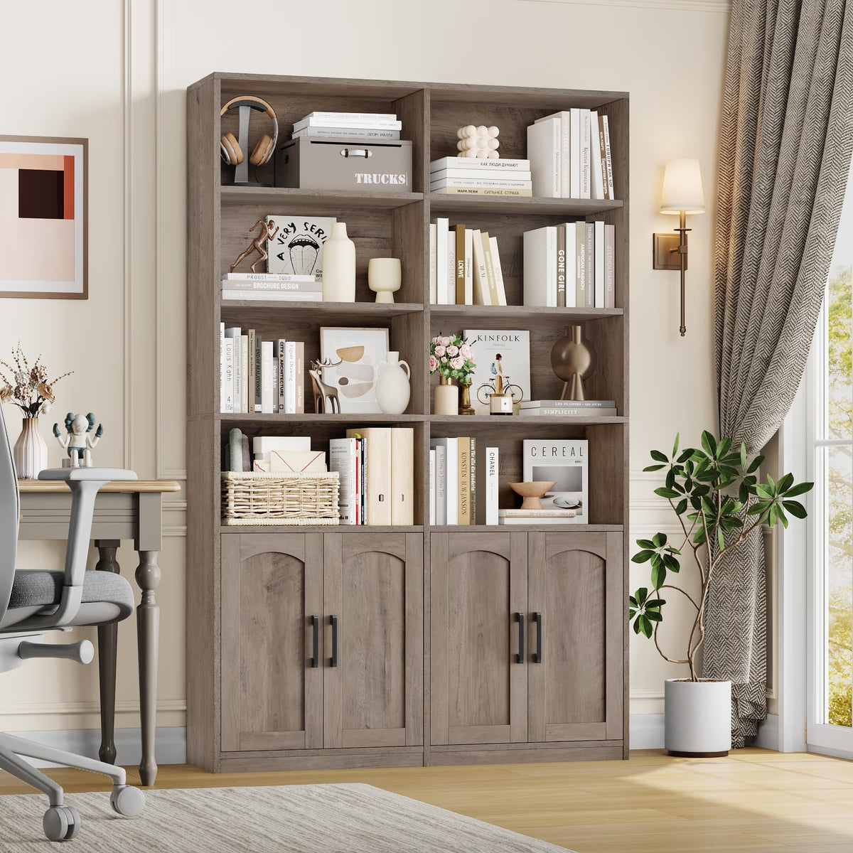 Homfa 73�� Tall Bookcases with Doors, 8 Cubes 6-Tier Double Row Bookshelf, White Bookcase for Living Room Home Office