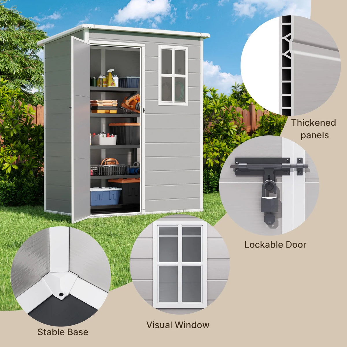 Lofka 6 x 4 FT Galvanized  Metal Outdoor Storage Shed with Double Lockable Doors and Air Vents for Patio, Garden, Backyard, Lawn, Dark Gray
