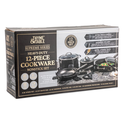 Thyme & Table 12-Piece Non-Stick Supreme Cookware Set, Pots and Pans Set - Cream