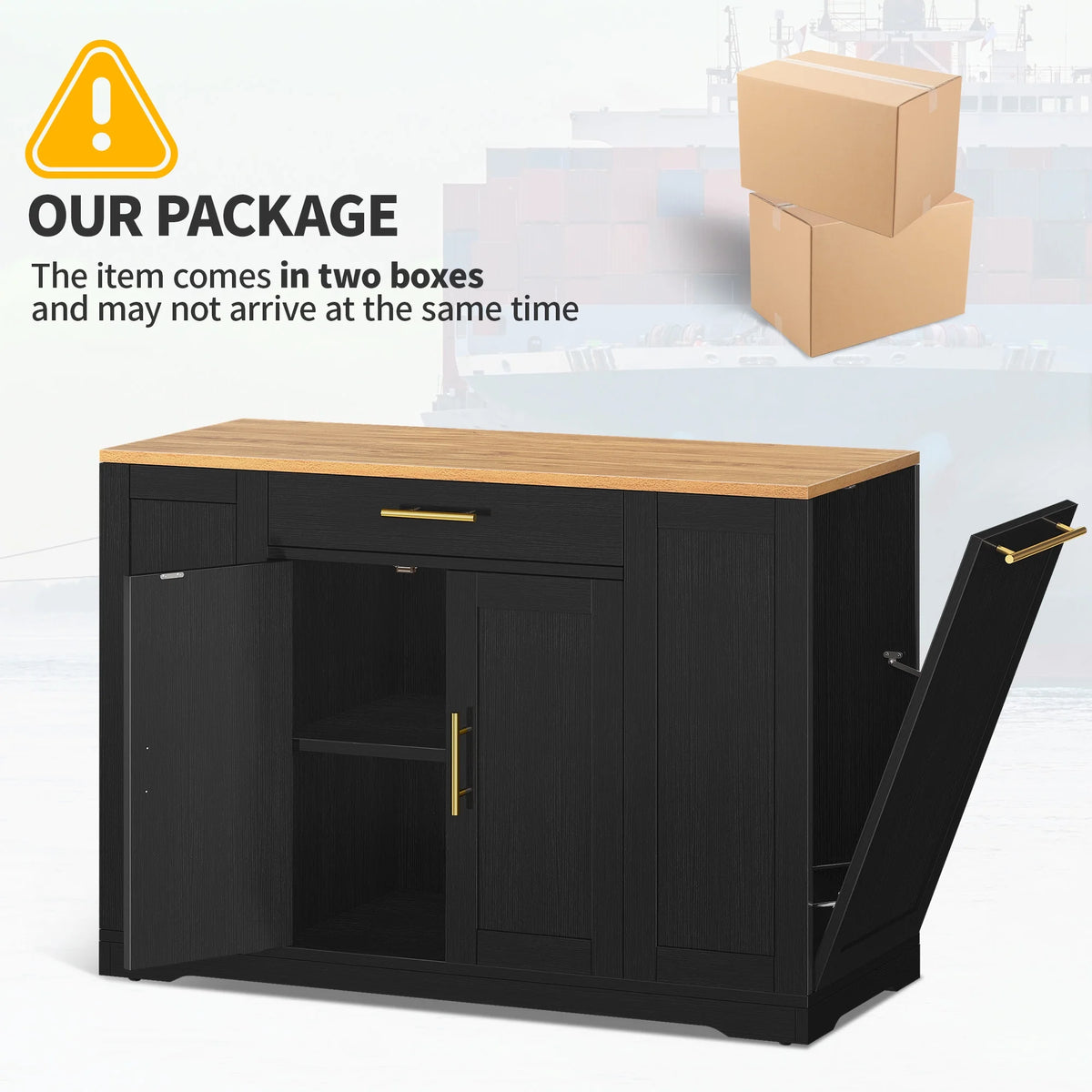 DWVO Kitchen Storage Cart with Trash Can Storage Cabinet, Rolling Kitchen Island with Wheels and Drawers for 13-Gallon Trash Bin, Gray