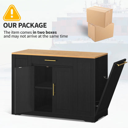 DWVO Kitchen Storage Cart with Trash Can Storage Cabinet, Rolling Kitchen Island with Wheels and Drawers for 13-Gallon Trash Bin, Gray