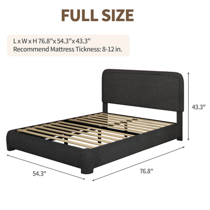 4 EVER WINNER Twin Size Bed Frame, Modern Bed Frame with Headboard, Boucle Fabric Upholstered Bed Frame, Soft Curved Headboard, Cream