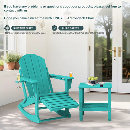 KINGYES Folding Adirondack Rocker Chair Set of 2 W/ Footrest & Dual Cup Holders, HDPE Outdoor Patio Rocking Chair, Black