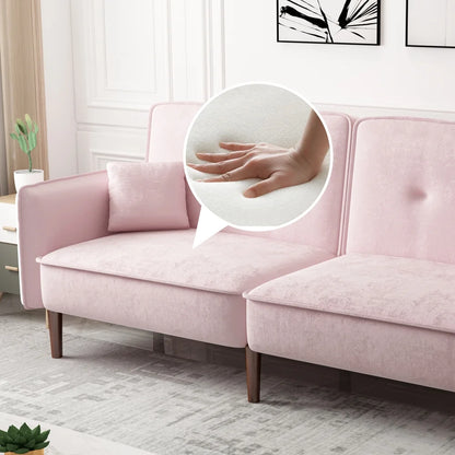 Convertible Futon Sofa Bed, 75�� Fabric Futon Couch with Adjustable Backrest, Folding Futon Sleeper Recliner for Living Room Furniture (White)