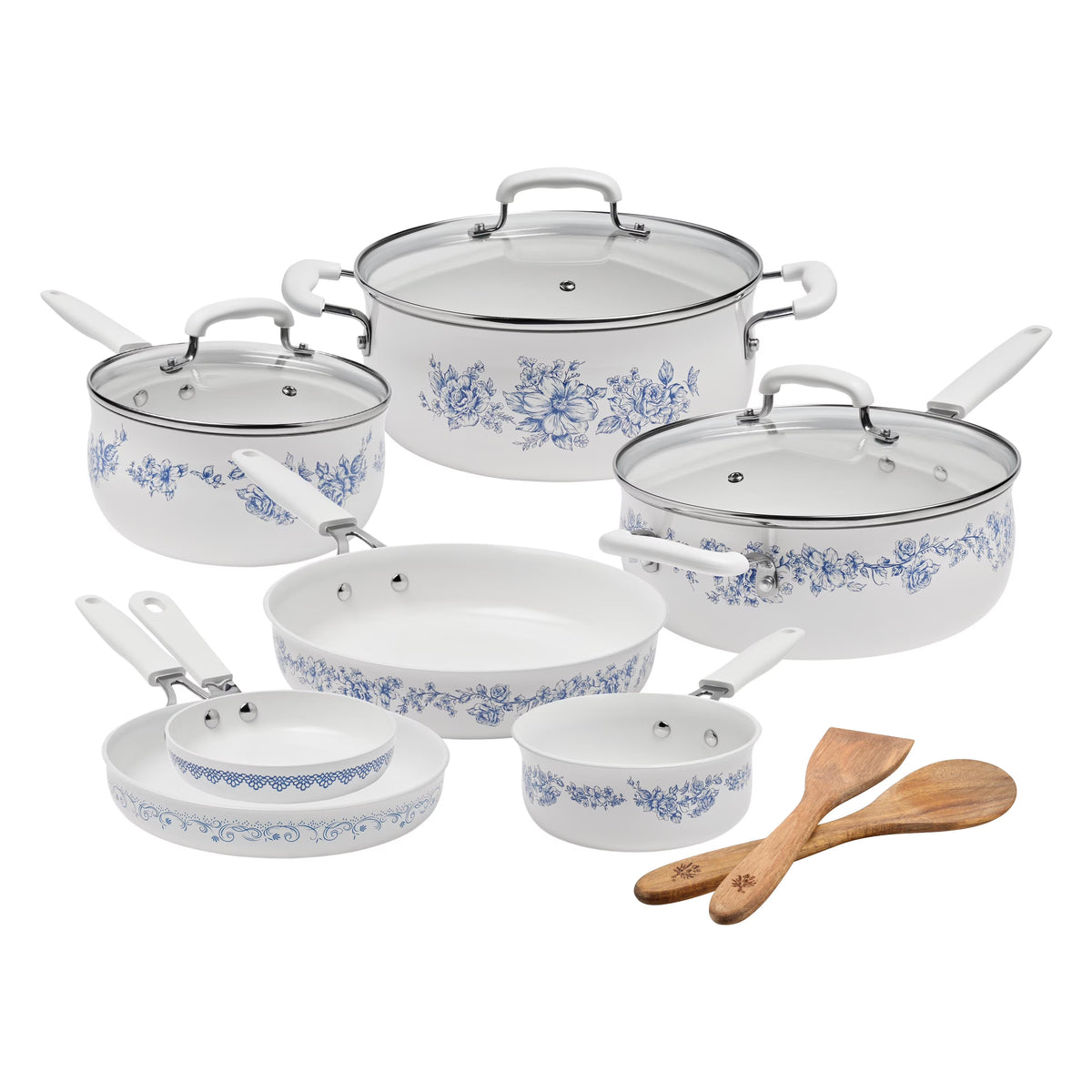 The Pioneer Woman 12-Piece Classic Ceramic Cookware Set, Agatha Blue