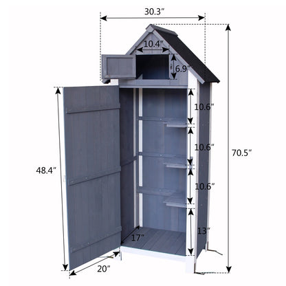 Mcombo Outdoor Storage Cabinet, Wood Garden Tool Shed (70" Tall) 0770EY