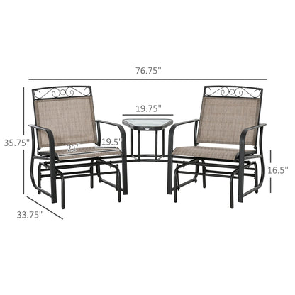 Outsunny Outdoor Glider Chairs with Coffee Table, Patio 2-Seat Rocking Chair Swing with Breathable Sling for Backyard, Garden and Porch, Black