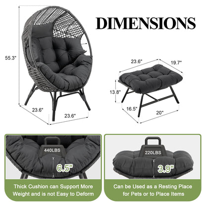 RADIATA 440 lbs Outdoor Egg Chair with Foot Rest & Ottoman, Wicker Patio Egg Chair for Indoor or Garden,Beige