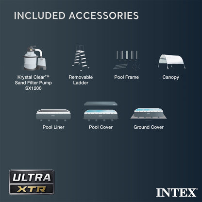 Intex 18Ft x 52In Ultra XTR Rectangular Frame Swimming Pool Kit with Canopy