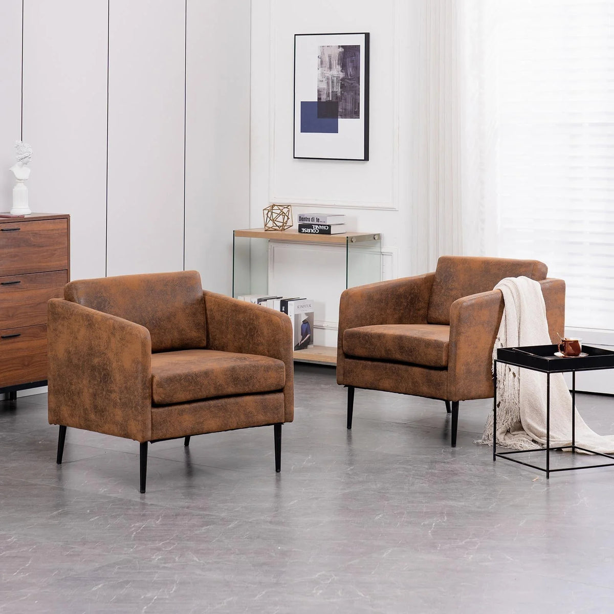 Ktaxon Modern Club Chair, Bronzing Cloth Fabric Arm Chair, Single Sofa Chair for Reading, Max Load 400LBS Upholstered Leisure Living Room Chair Brown