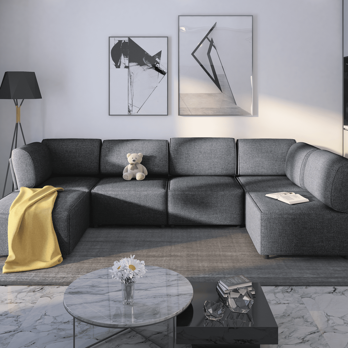 Mjkone Sectional Couch/Futon Sofa Bed, Variable Modular Oversized Couch, U/L Shaped Couch and Queen Sleeper Sofa, Convertible Sofa Set for Living Room, Furniture for Living Room