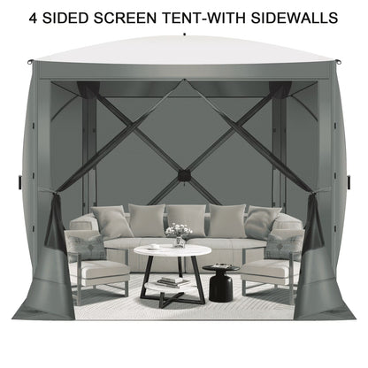 COBIZI 8x8 Pop up Gazebo Tent, Ez up Waterproof Screen Tent Screen House, Portable Outdoor Canopy Sun Shelter with 3 Sidewalls, Carry Bag & Ground Stakes for Camping, Garden and Picnics, Gray
