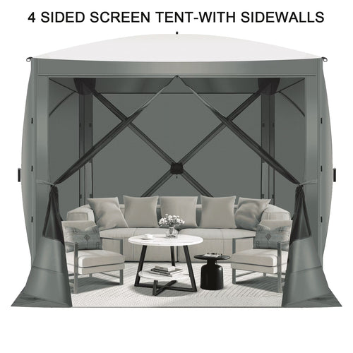 COBIZI 8x8 Pop up Gazebo Tent, Ez up Waterproof Screen Tent Screen House, Portable Outdoor Canopy Sun Shelter with 3 Sidewalls, Carry Bag & Ground Stakes for Camping, Garden and Picnics, Gray