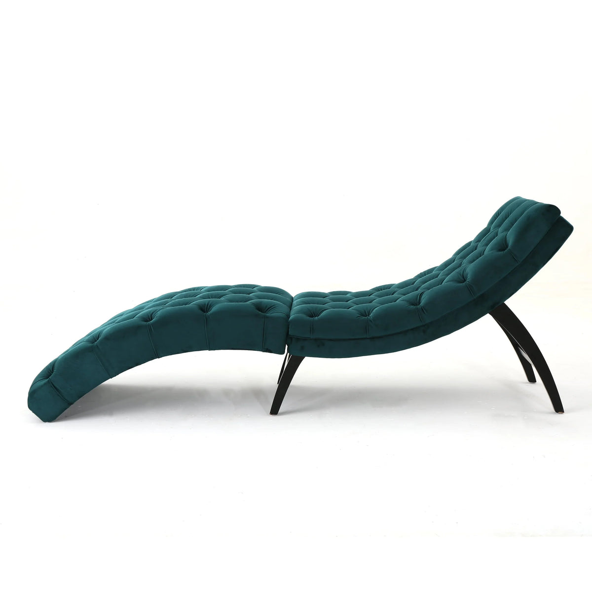 Noble House Wade Indoor Velvet Button Tufted Chaise Lounge, Teal, Dark Brown