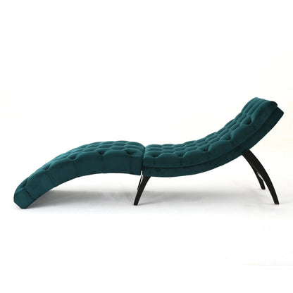 Noble House Wade Indoor Velvet Button Tufted Chaise Lounge, Teal, Dark Brown