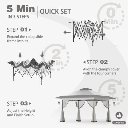 Bezseller 11x11 Pop up Gazebo, Outdoor Waterproof Canopy Tent with Mosquito Netting for Outdoors, Khaki