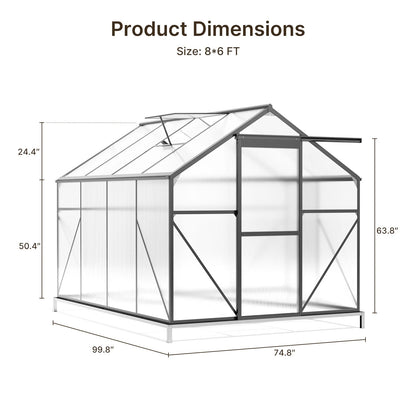 Asofer 6' x 4' Greenhouse for Outdoors, Aluminum Walk-in Green Houses shed with Rain Gutter and Roof Vent for Backyard