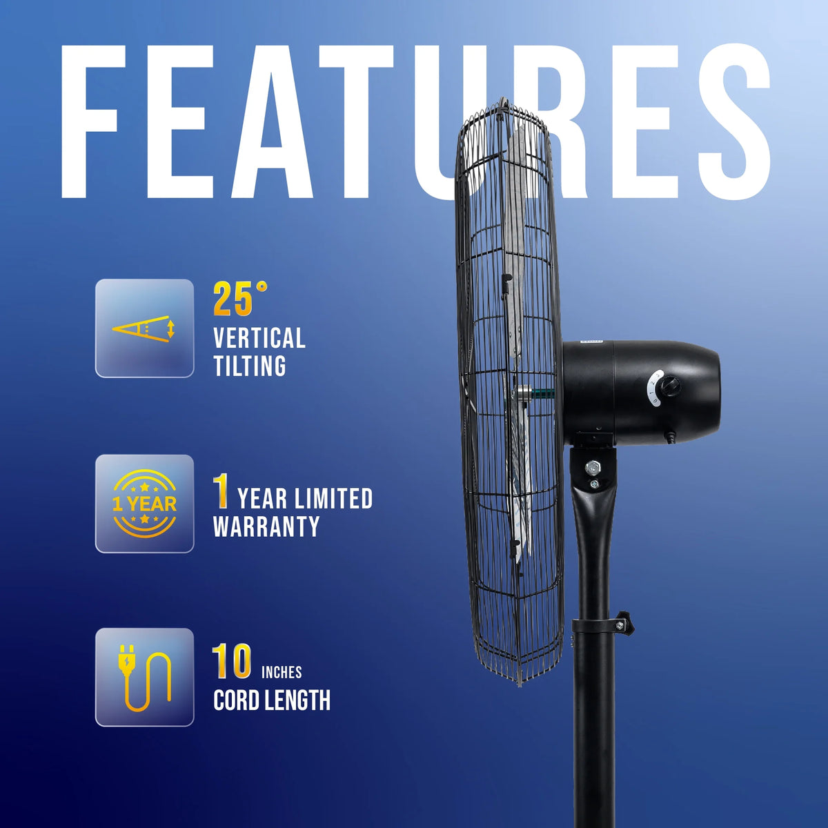 Tornado - 20 Inch High Velocity Metal Oscillating Pedestal Fan - Commercial, Industrial Use Water-Resistant