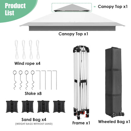 Pirecart 12' x 12' Pop-up Canopy Tent Waterproof Outdoor Gazebo Shelter with Wheeled Bag, Instand Canopy , White