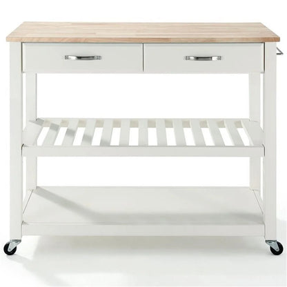 Bowery Hill 2-Drawer Wood Kitchen Cart Island in White/Natural
