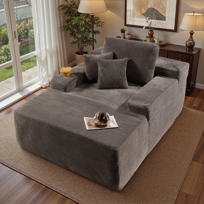 Ovios 67'' Oversized Chaise Lounge Chair Indoor Cloud Plush Corduroy Floor Sofa Bed Deep Seat No Assembly Couch for Living Room, Black