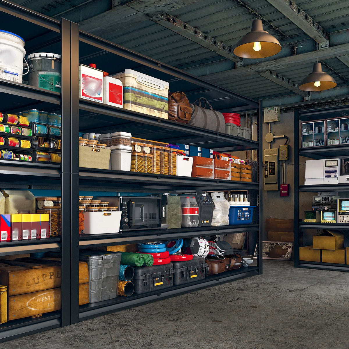 REIBII 60" W Garage Shelving 3000LBS Heavy Duty Storage Shelves Adjustable 5 Tier Metal Storage Rack,60" W x 24" D x 72" H