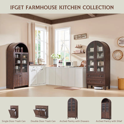 SinCiDo Arched Kitchen Pantry Storage Cabinet, 71-Inch Tall Wood Adjustable Shelves, 2 Doors, 2 Drawers