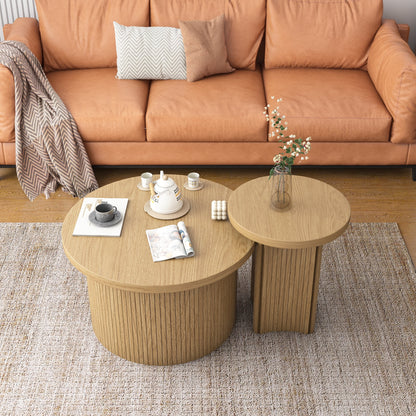 Nesting Coffee Table Set of 2, Wooden Round Coffee Table, Modern Circle Side Table, Accent End Side Table for Living Room, Office, Balcony
