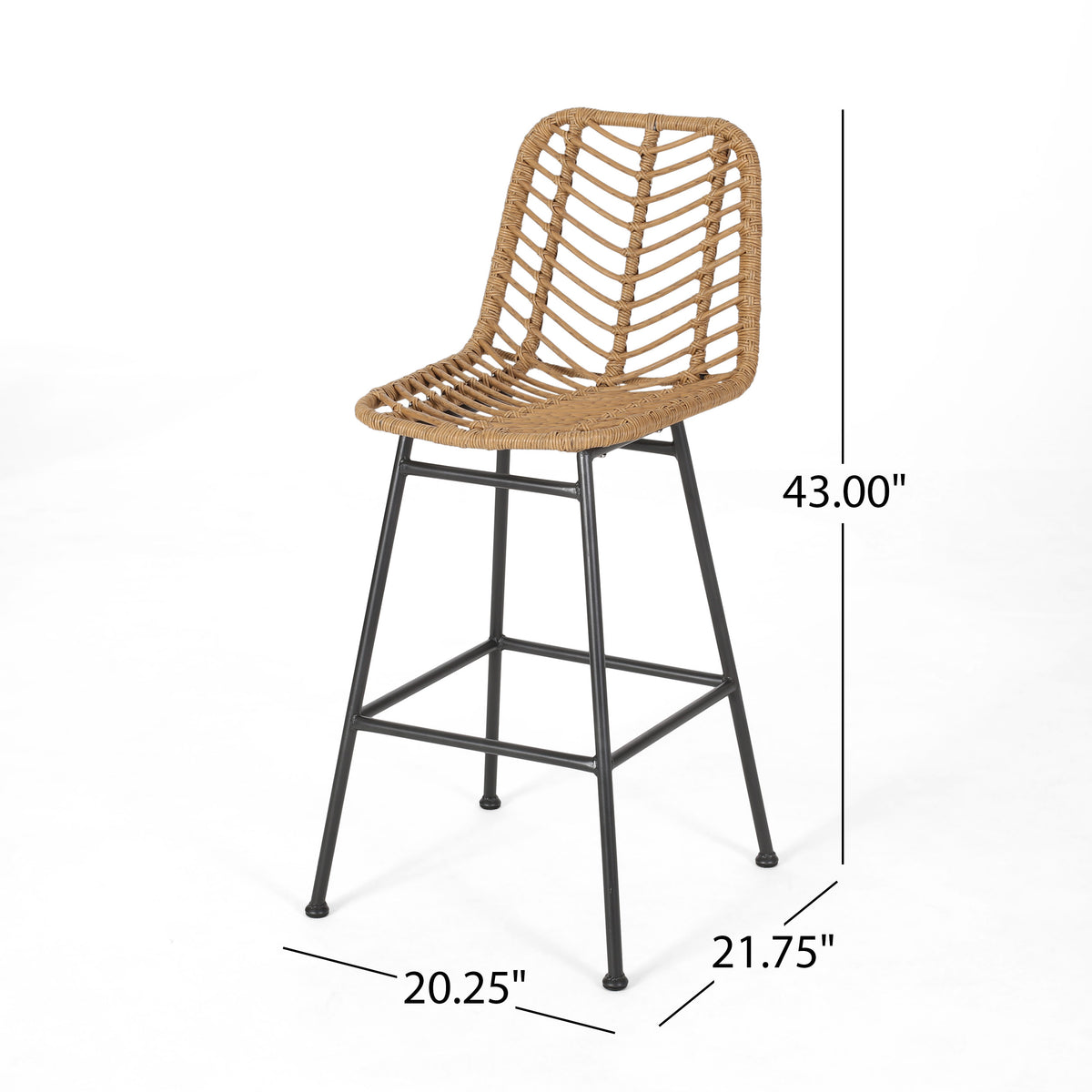 Dimitri Outdoor Wicker Barstools, Set of 2, Light Brown and Black