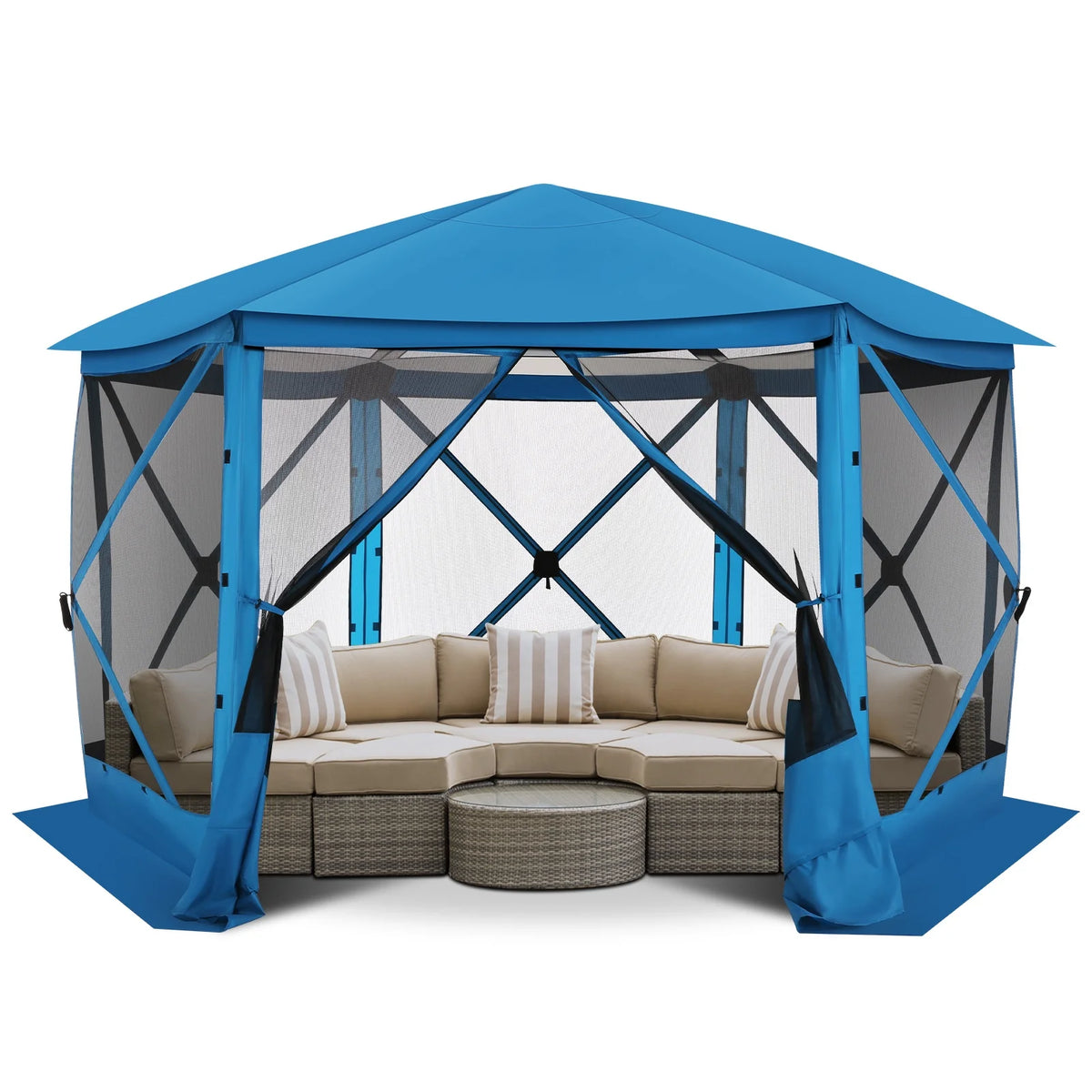COBIZI 12x12 Pop Up Canopy Gazebo, Outdoor Canopy Tent Screen House with 5 sidewalls and Netting for Camping, Waterproof, UV Resistant, Ez Set-up Party Tent with Carrying Bag and Ground Stakes,Brown