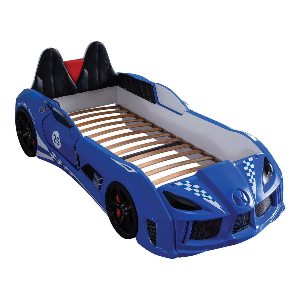 Furniture of America Dash Kids Plastic Twin Race Car Bed with LED and Sound, White
